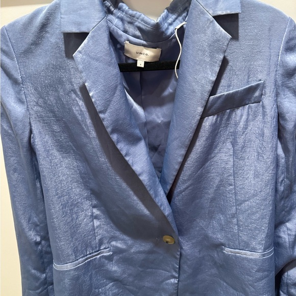 Vince Blue Satin Blazer Size 8 Shimmer Single Button Lightweight Jacket - Picture 4 of 5